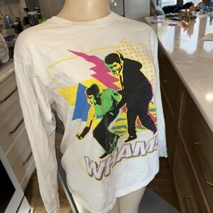 WHAM! 80s Band Music Pop Culture White Long Sleeve T-Shirt Mens M